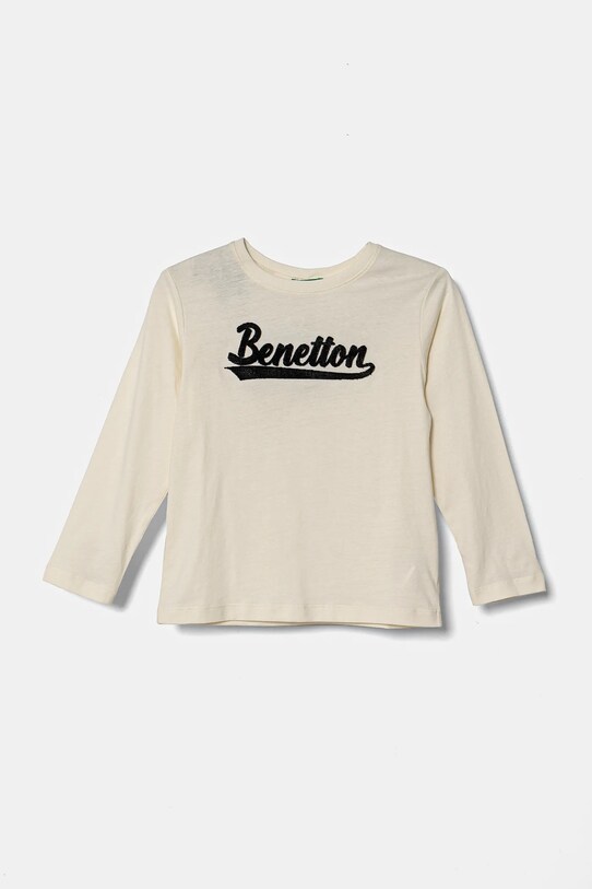 Хлопковый детский лонгслив United Colors of Benetton аппликация бежевый 3ATNG10G1.P.Seasonal