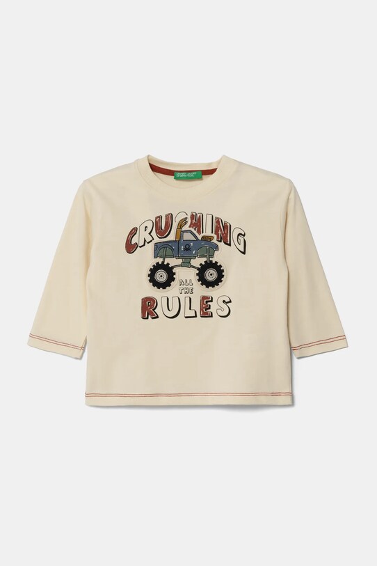 United Colors of Benetton longsleeve bawełniany dziecięcy nadruk beżowy 3EG9G10GJ.P.Seasonal