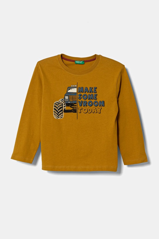 Dječja pamučna majica dugih rukava United Colors of Benetton print zlatna 3EG9G10GH.P.Seasonal