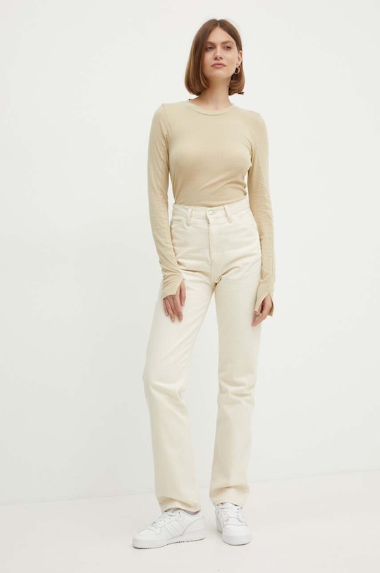 Бавовняний лонгслів Calvin Klein Jeans J20J224335 бежевий AW24