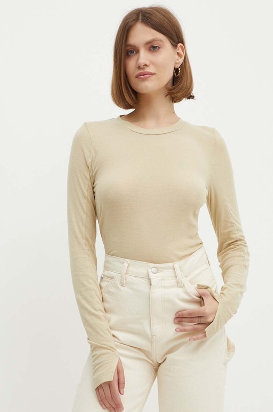 Бавовняний лонгслів Calvin Klein Jeans бежевий J20J224335