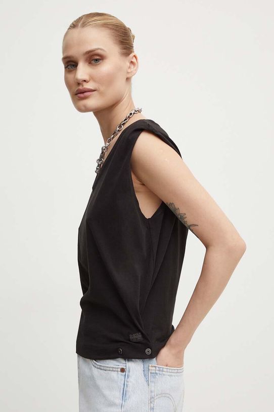 G-Star Raw top din bumbac uni negru D24641.D601