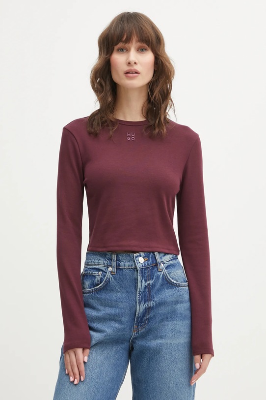 Μακρυμάνικο HUGO Dafilomena_3 με ελαστάν μωβ 50518378