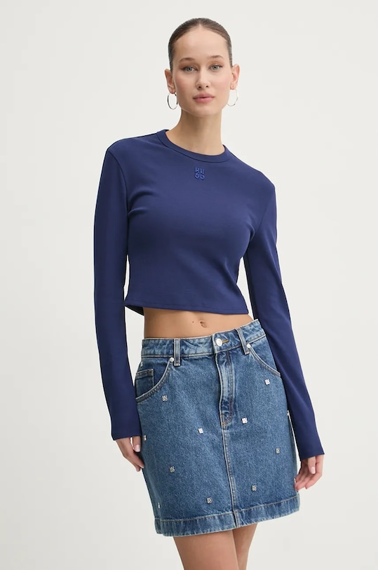 Лонгслив HUGO с эластаном тёмно-синий 50518378