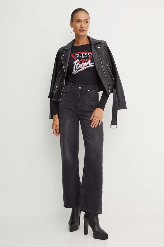 Guess longsleeve bawełniany ICON W4YI33.I3Z14 czarny AW24
