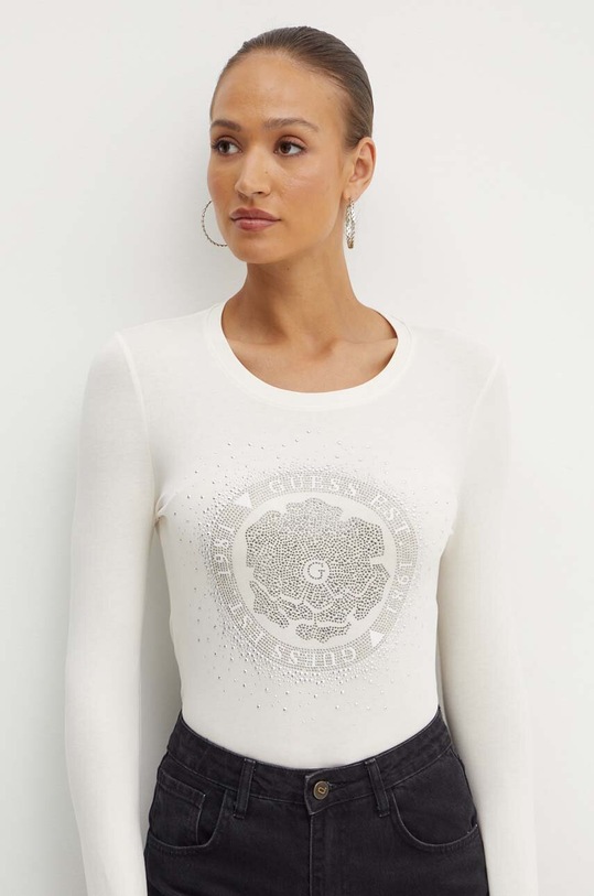Tričko s dlouhým rukávem Guess PEONY béžová W4YI75.J1314