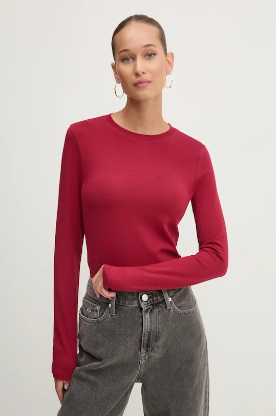 Лонгслів Guess Jeans з еластаном червоний W4YI22.J1314