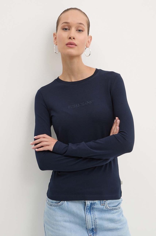 Tričko s dlouhým rukávem Guess Jeans nášivka námořnická modř W4YI22.J1314