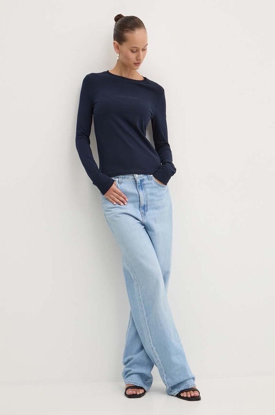 Tričko s dlouhým rukávem Guess Jeans W4YI22.J1314 námořnická modř SS25