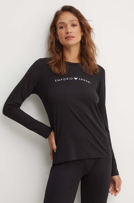 Bavlněné tričko s dlouhým rukávem Emporio Armani Underwear potisk černá 164721.4F227