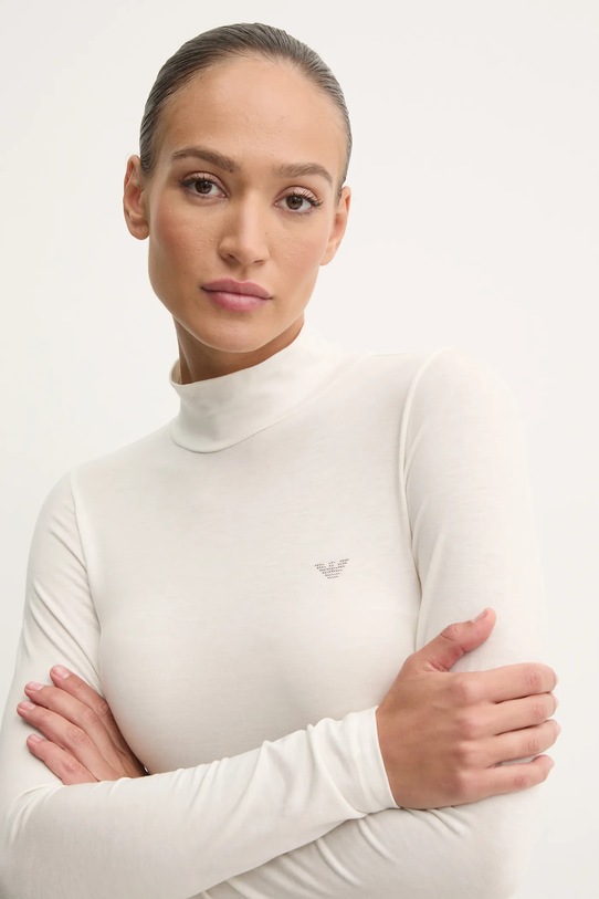 Lounge tričko s dlouhým rukávem s příměsí vlny Emporio Armani Underwear hladký béžová 164633.4F224