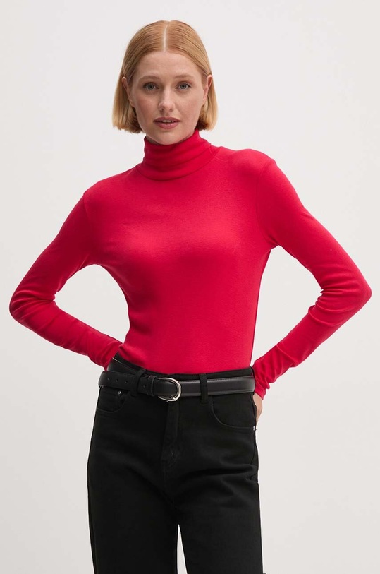 United Colors of Benetton longsleeve din bumbac uni rosu 3GA2E2224