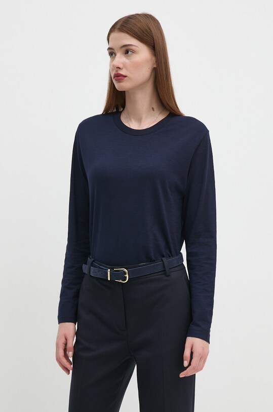 United Colors of Benetton longsleeve din bumbac uni bleumarin 3BVXD107Y