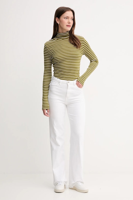 Bavlněné tričko s dlouhým rukávem United Colors of Benetton 30YSE2225 zelená AW25