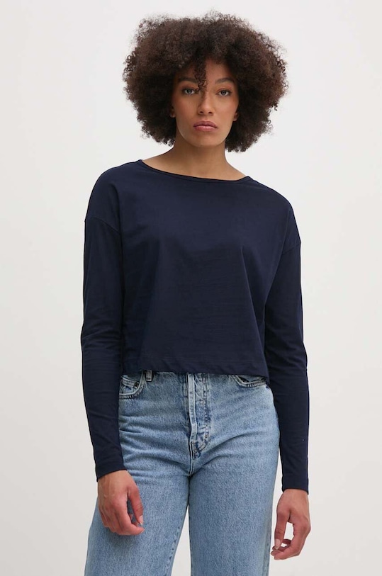 United Colors of Benetton longsleeve din bumbac uni bleumarin 31VKD104I