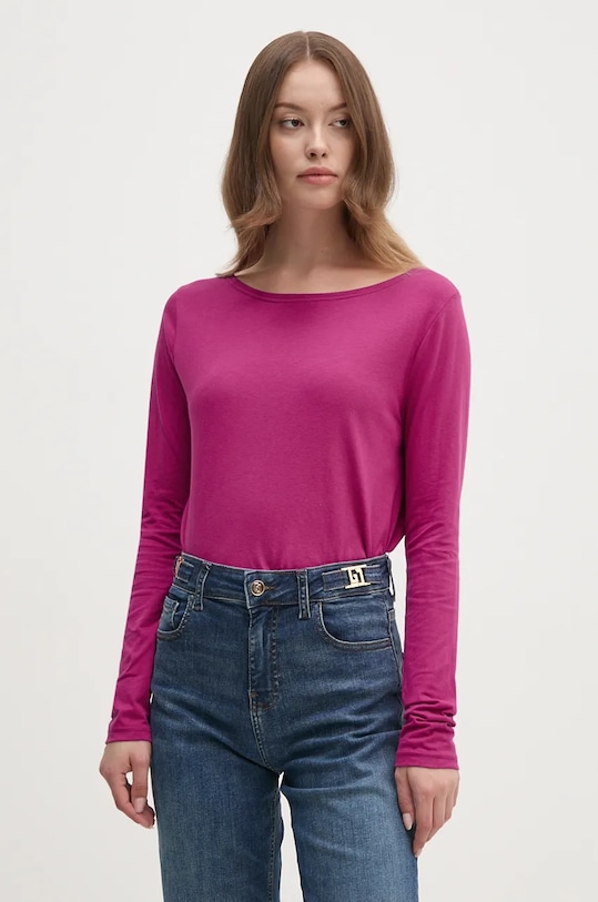 United Colors of Benetton longsleeve din bumbac uni roz 3096D102Q