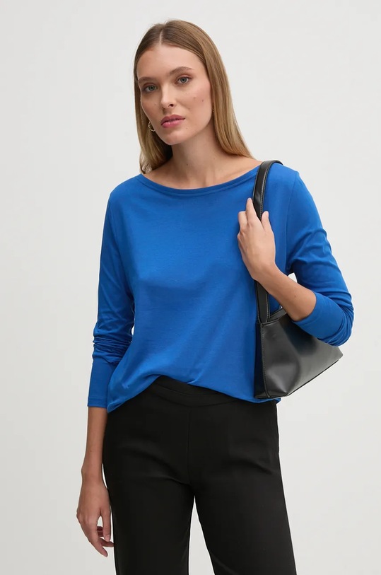 Bavlněné tričko s dlouhým rukávem United Colors of Benetton hladký modrá 3096D102Q