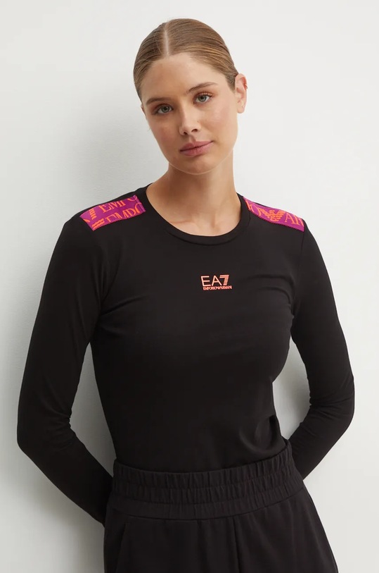 EA7 Emporio Armani longsleeve din bumbac negru TJLOZ.6DTT16.1200
