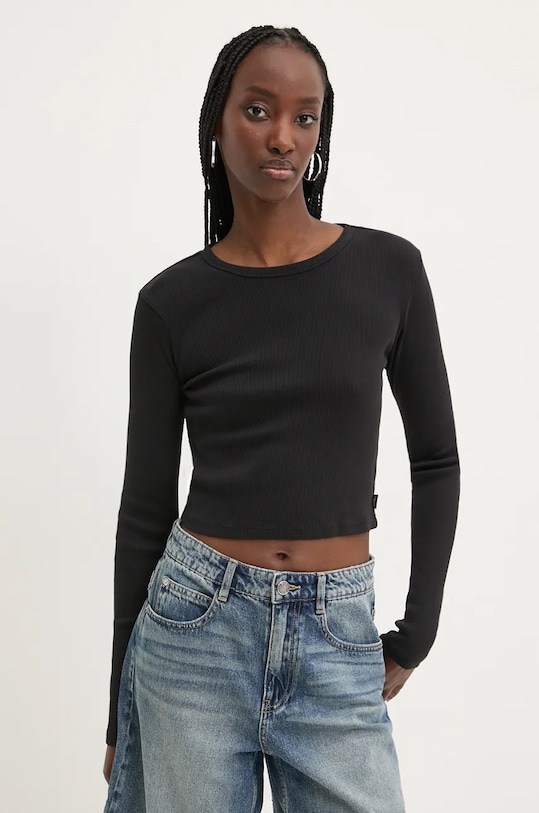 Vans longsleeve din bumbac uni negru VN000HHWBLK1