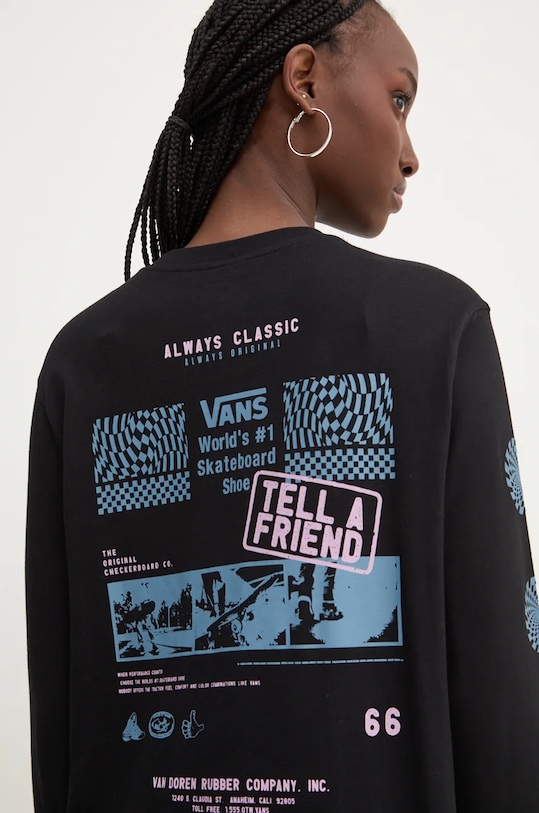 Vans longsleeve bawełniany nadruk czarny VN000HHSBLK1