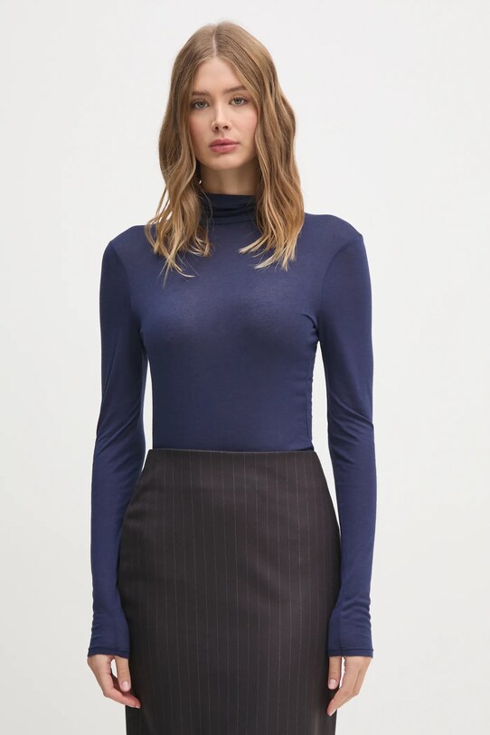 United Colors of Benetton longsleeve din amestec de casmir uni bleumarin 3R0KD2013