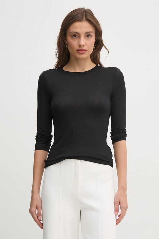 United Colors of Benetton longsleeve din amestec de casmir uni negru 3R0KD108H