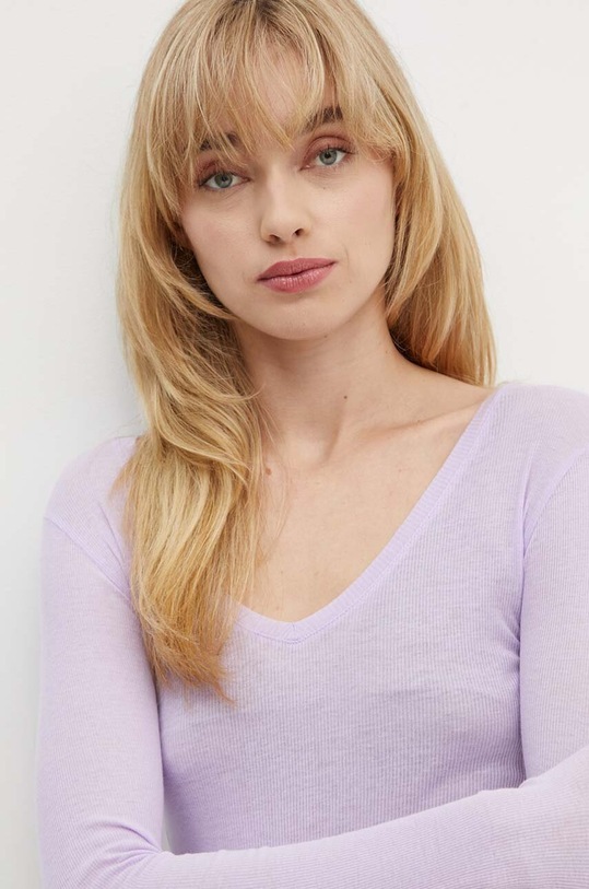 Pamučna majica dugih rukava American Vintage ljubičasta MAS02DH24