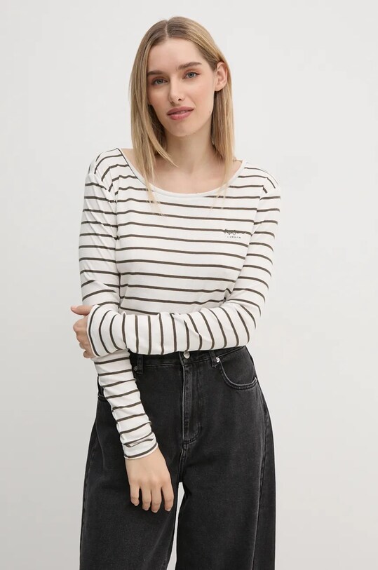 Памучна блуза с дълги ръкави Pepe Jeans FINNA бежов PL505937