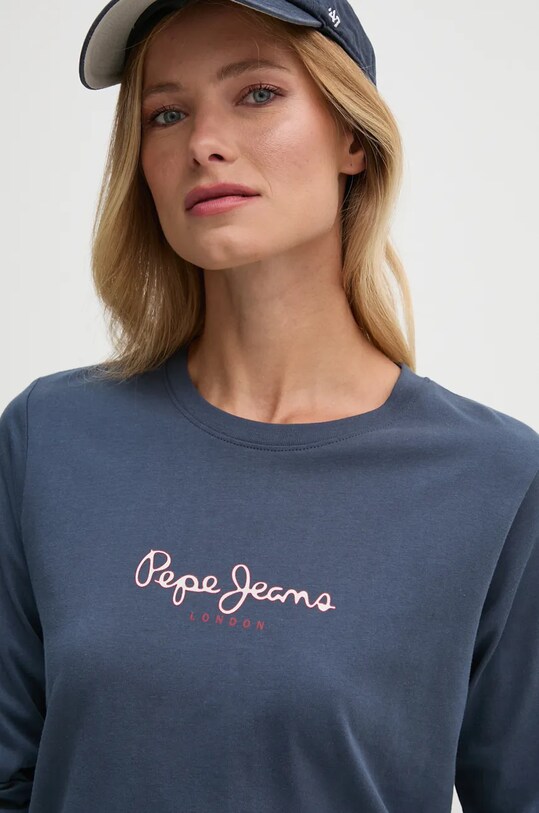 Хлопковый лонгслив Pepe Jeans FIORE LS тёмно-синий PL505947