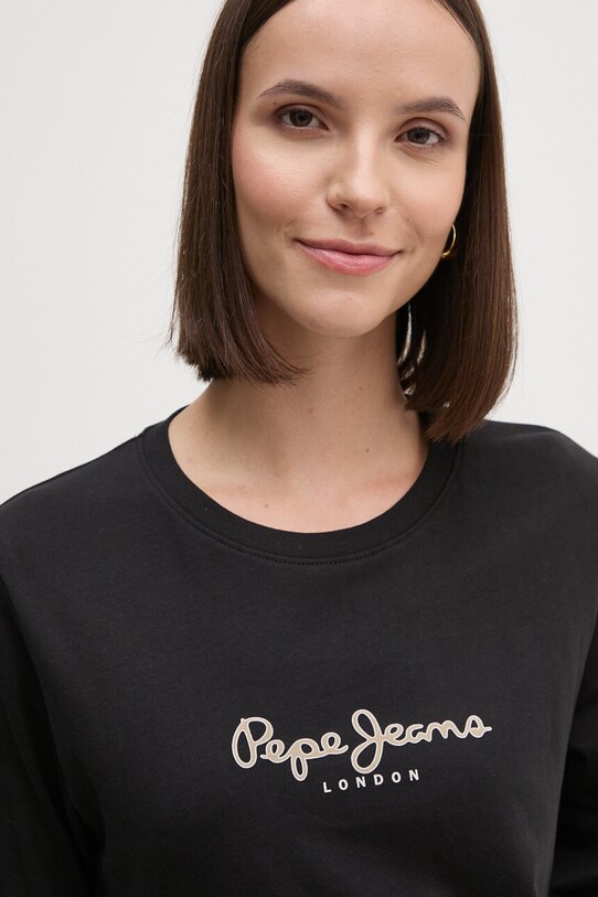 Pepe Jeans longsleeve din bumbac FIORE LS print negru PL505947