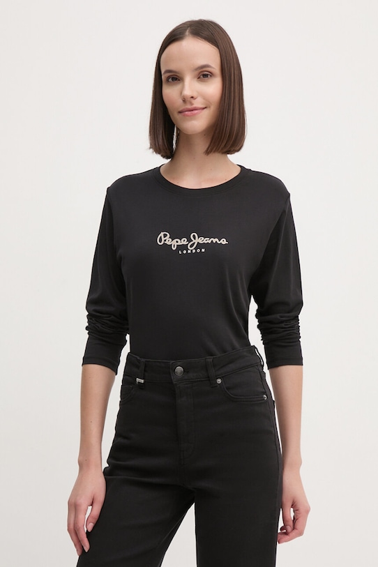 Pepe Jeans longsleeve din bumbac FIORE LS PL505947 negru AW24