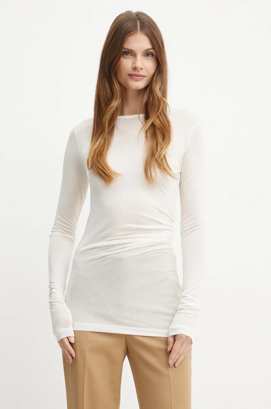 Tričko s dlouhým rukávem s příměsí vlny MAX&Co. hladký béžová 2426976013200