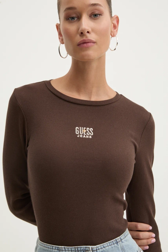 Guess Jeans longsleeve aplikacja brązowy W4BI59.KA0H1