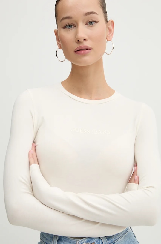Guess Jeans camicia a maniche lunghe slim beige W4BP41.J1314