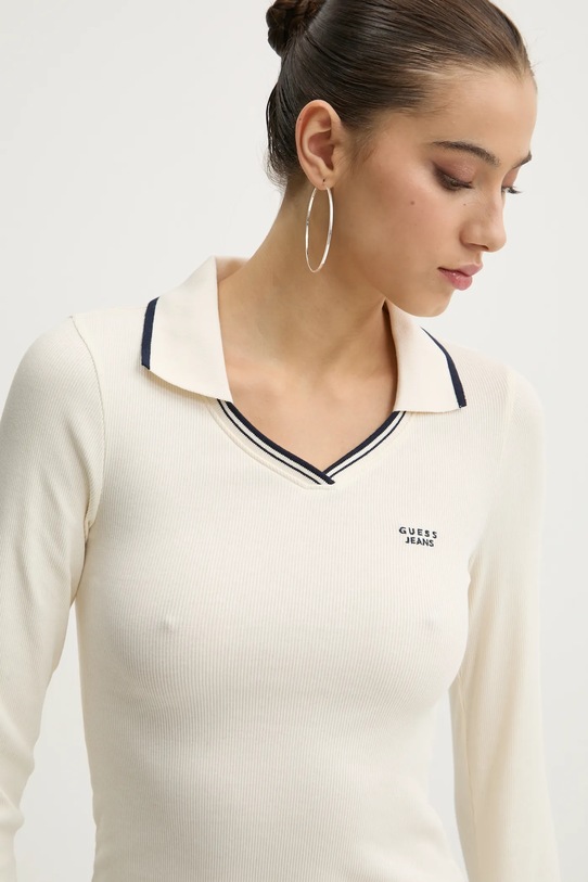 Лонгслів Guess Jeans з еластаном бежевий W4BP49.KA0H1