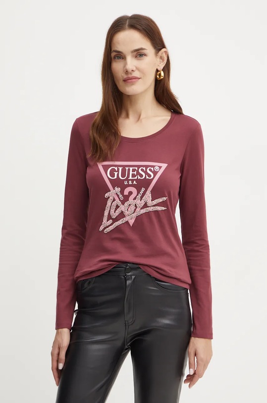 Guess longsleeve din bumbac imprimeu burgundia W4BI21.I3Z14