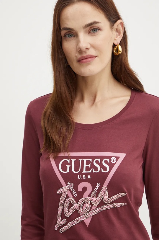 Îmbrăcăminte Guess longsleeve din bumbac W4BI21.I3Z14 burgundia