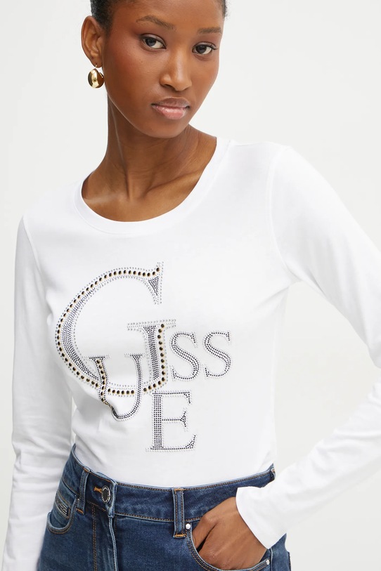 Bavlněné tričko s dlouhým rukávem Guess bílá W4BI29.I3Z14