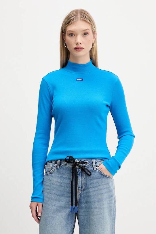 Tričko s dlhým rukávom Hugo Blue Easy Longsleeve_B nášivka tyrkysová 50525318