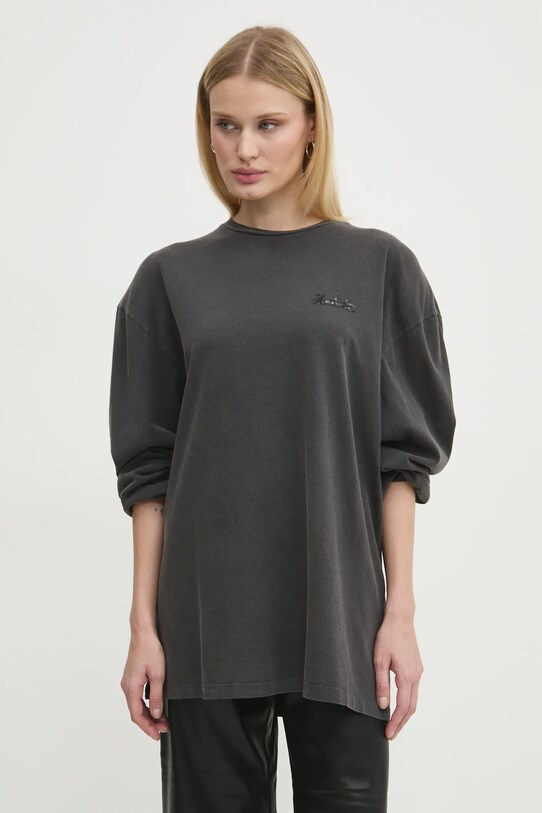 Rotate longsleeve bawełniany aplikacja szary 111441100