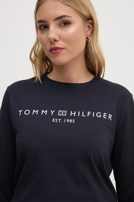 Oblečení Bavlněné tričko s dlouhým rukávem Tommy Hilfiger WW0WW43620 námořnická modř