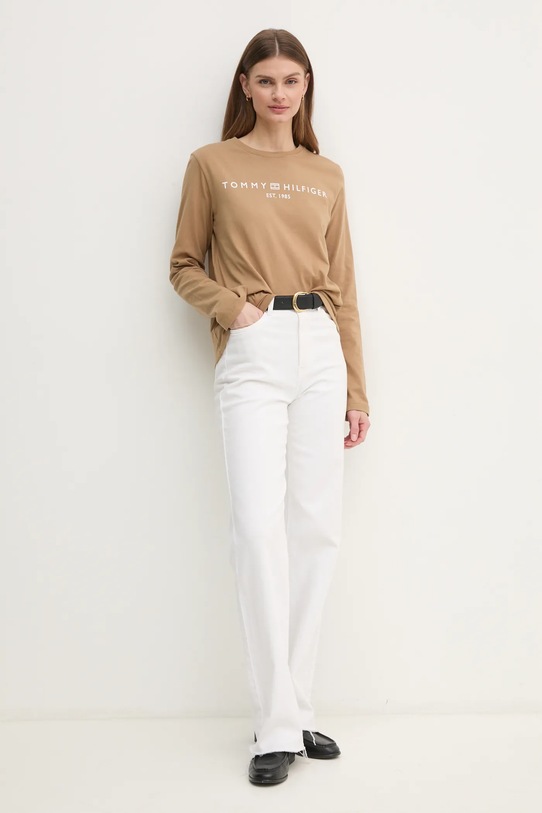 Tommy Hilfiger longsleeve bawełniany WW0WW43620 brązowy NC24