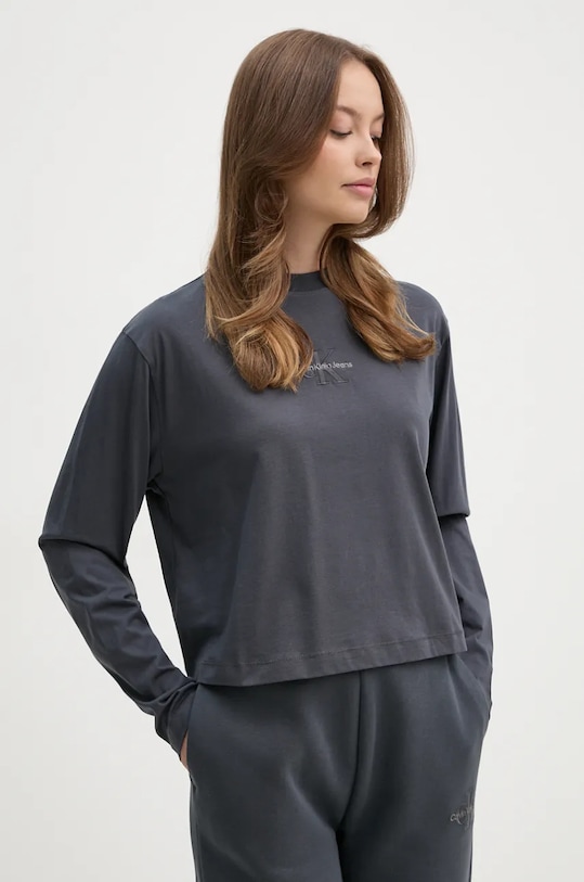 Pamučna majica dugih rukava Calvin Klein Jeans pamuk siva J20J224200