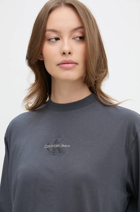Pamučna majica dugih rukava Calvin Klein Jeans siva J20J224200