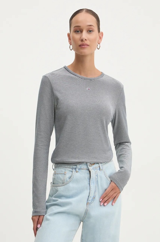 Tričko s dlhým rukávom Tommy Jeans pásiky tmavomodrá DW0DW19043