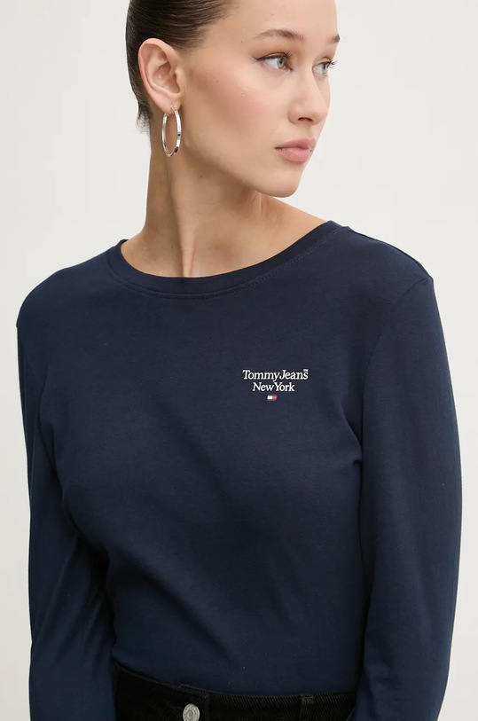 Бавовняний лонгслів Tommy Jeans темно-синій DW0DW18793