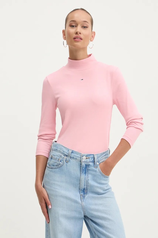 Tričko s dlouhým rukávem Tommy Jeans slim růžová DW0DW19830