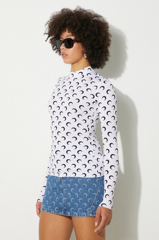Marine Serre longsleeve shirt Moon Printed Jersey Second Skin Highneck Top white WTS005A