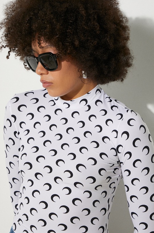 Блуза с дълги ръкави Marine Serre Moon Printed Jersey Second Skin Highneck Top WTS005A бял