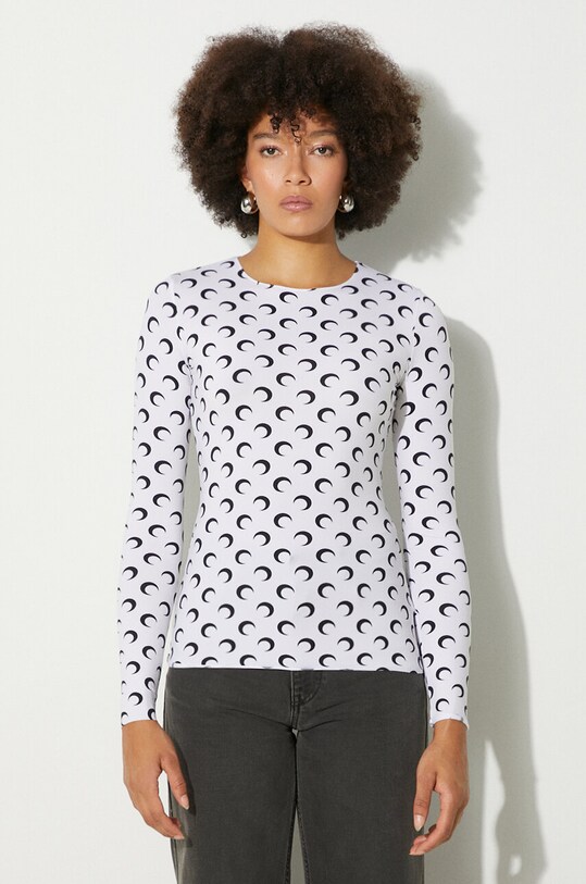 Marine Serre longsleeve shirt Moon Printed Jersey Second Skin Crewneck Top round neck white WTS006A